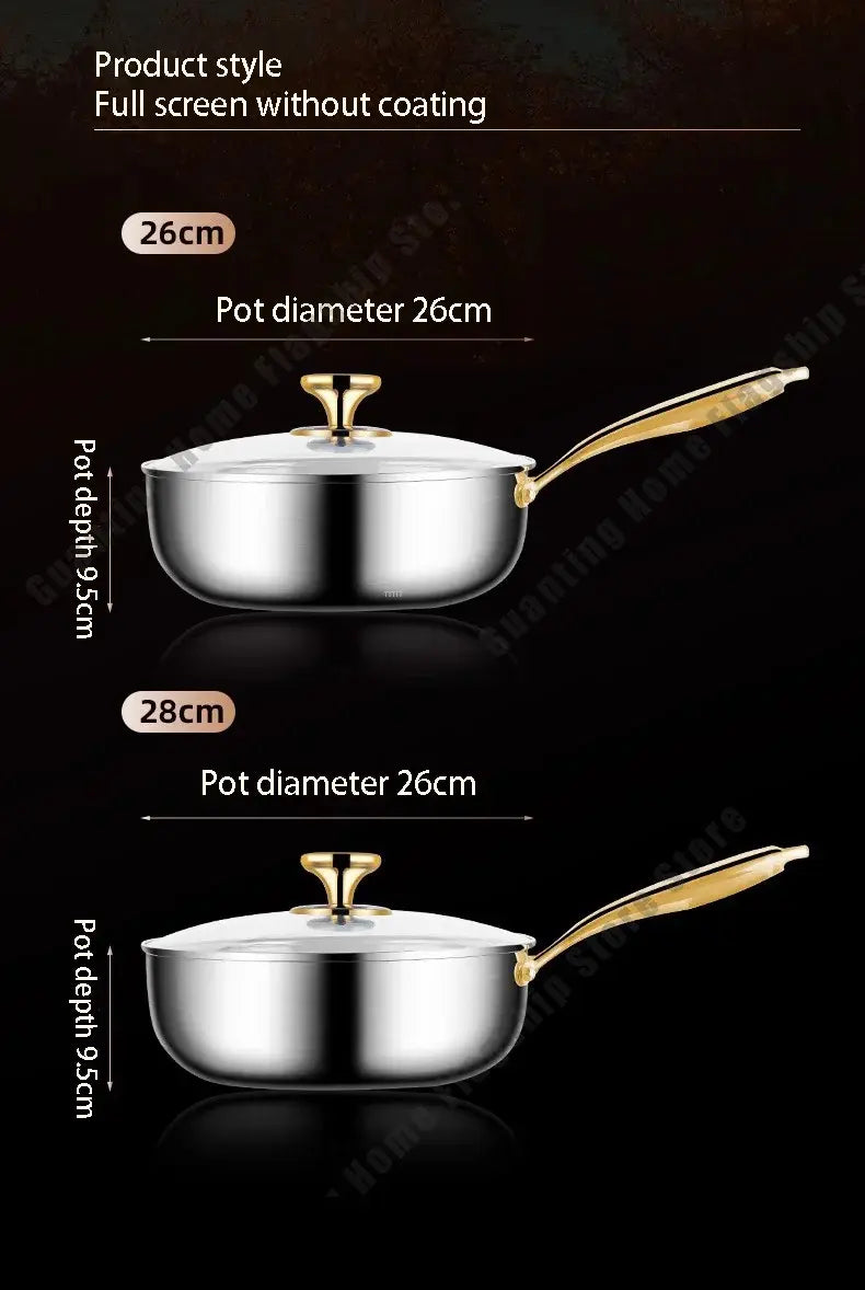 316 Stainless Steel Frying Pan Deepened Wok Non-Stick Skillets Steak Gas Stove Induction Cooker Universal Pan Kitchen Cookware Jonine&