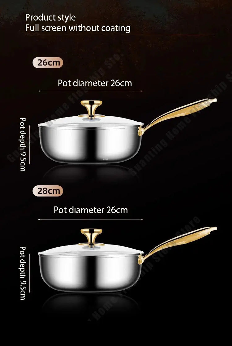 316 Stainless Steel Frying Pan Deepened Wok Non-Stick Skillets Steak Gas Stove Induction Cooker Universal Pan Kitchen Cookware Jonine&
