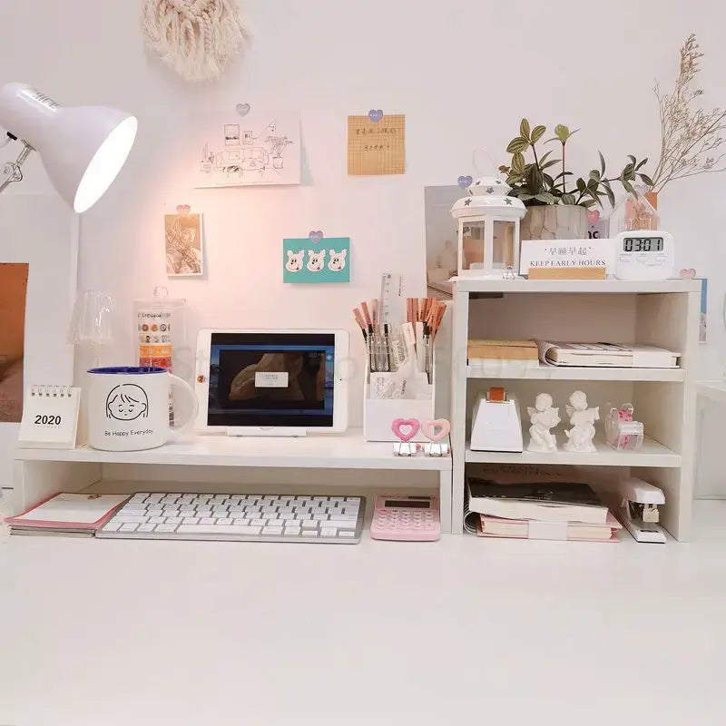 Clear the Desk, Clear the Mind — Wooden Desktop Storage Rack &amp; Monitor Stand
