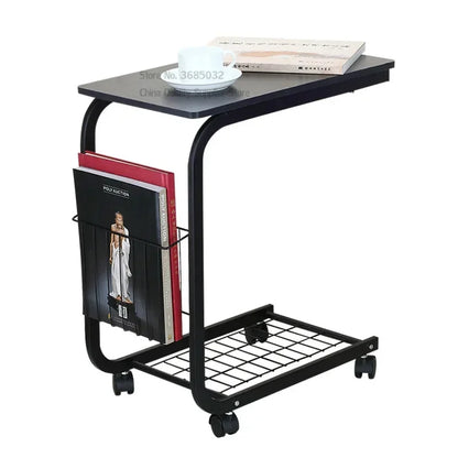 2-Tier Iron Rolling Side Table — Movable Sofa & Coffee Stand
