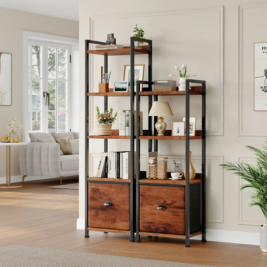 Books, Beauty & Storage — JHK 5-Tier Wood Bookshelf with Fabric Drawer