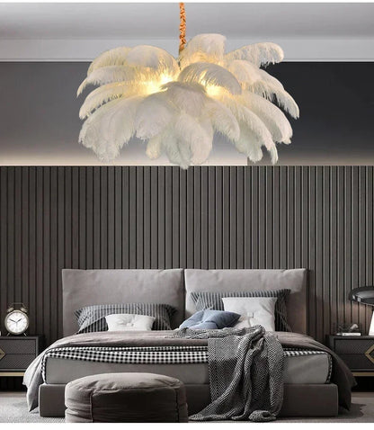 Nordic Ostrich Girl Ins Feather Art Living Room Chandelier Bedroom Indoor Hanging Lamp Pendant Lights Home Decor Ceiling Lamps