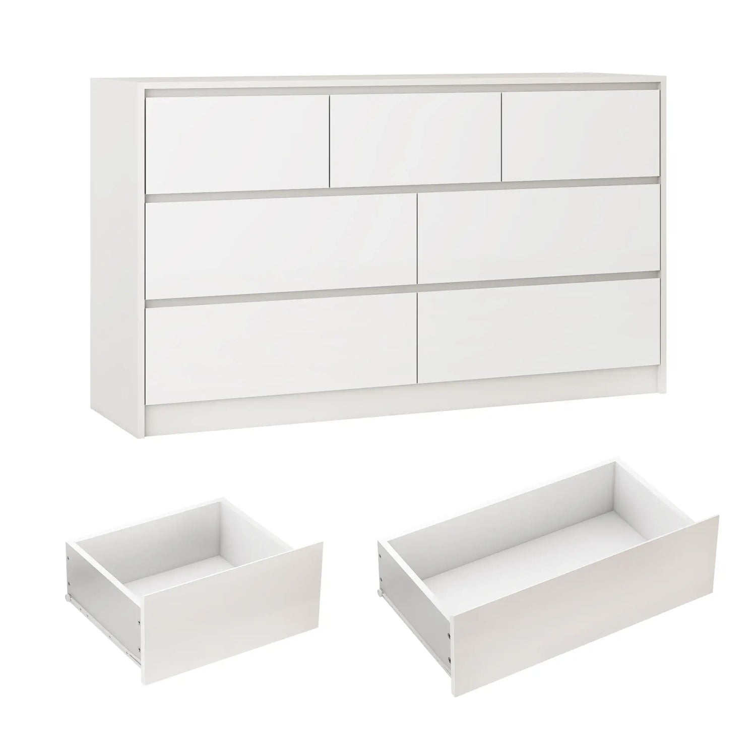 7 Drawer Dresser for Bedroom, 55 Inch Modern Dresser with High Gloss Drawers, Large Wood Chest of Drawer, White/Black Jonine&