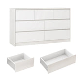 7 Drawer Dresser for Bedroom, 55 Inch Modern Dresser with High Gloss Drawers, Large Wood Chest of Drawer, White/Black Jonine&