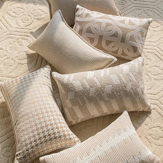 French Cream Jacquard Lumbar Pillow Cover — Embroidered Cushion Cover 12×20in