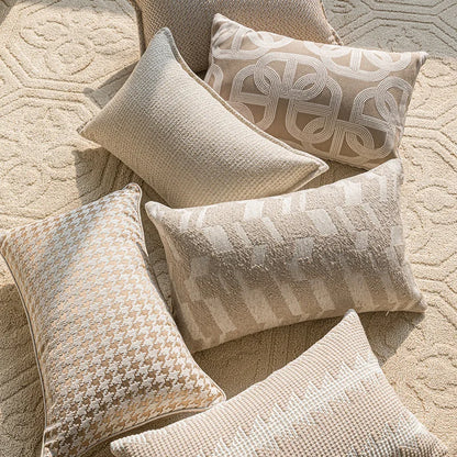 French Cream Jacquard Lumbar Pillow Cover — Embroidered Cushion Cover 12×20in