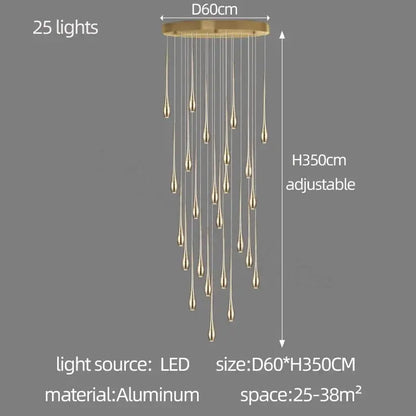 Golden Branch Staircase Chandelier — Multi-Light Pendant for Duplex &amp; Statement Spaces Jonine&