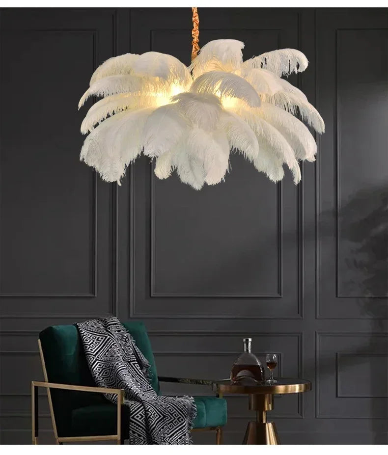 Nordic Ostrich Girl Ins Feather Art Living Room Chandelier Bedroom Indoor Hanging Lamp Pendant Lights Home Decor Ceiling Lamps
