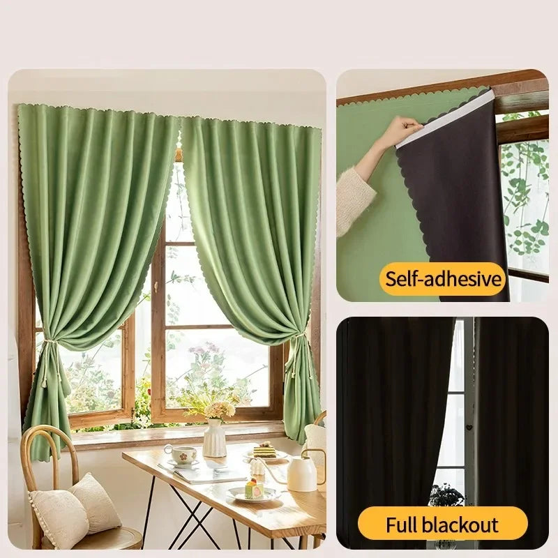 No-Drill Blackout Curtains — Self-Adhesive Bedroom Window Panels