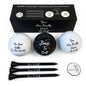 Novelty golf gift set with golf-themed accessories arranged in a gift-ready display
