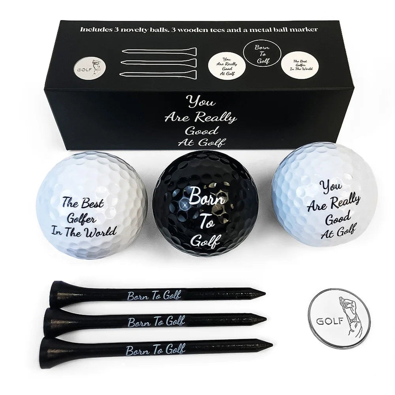 Novelty Golf Gift Set for Men — Balls, Tees &amp; Ball Marker
