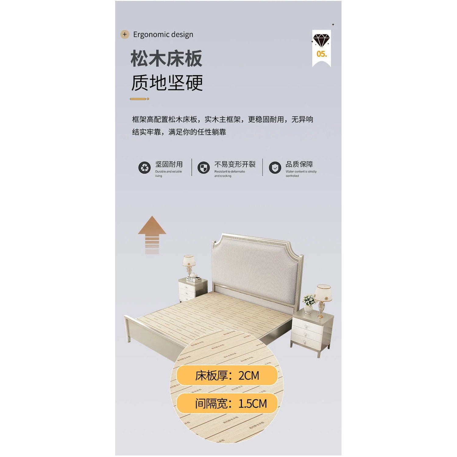 European Minimalist Waterproof Bed Frame with Headboard