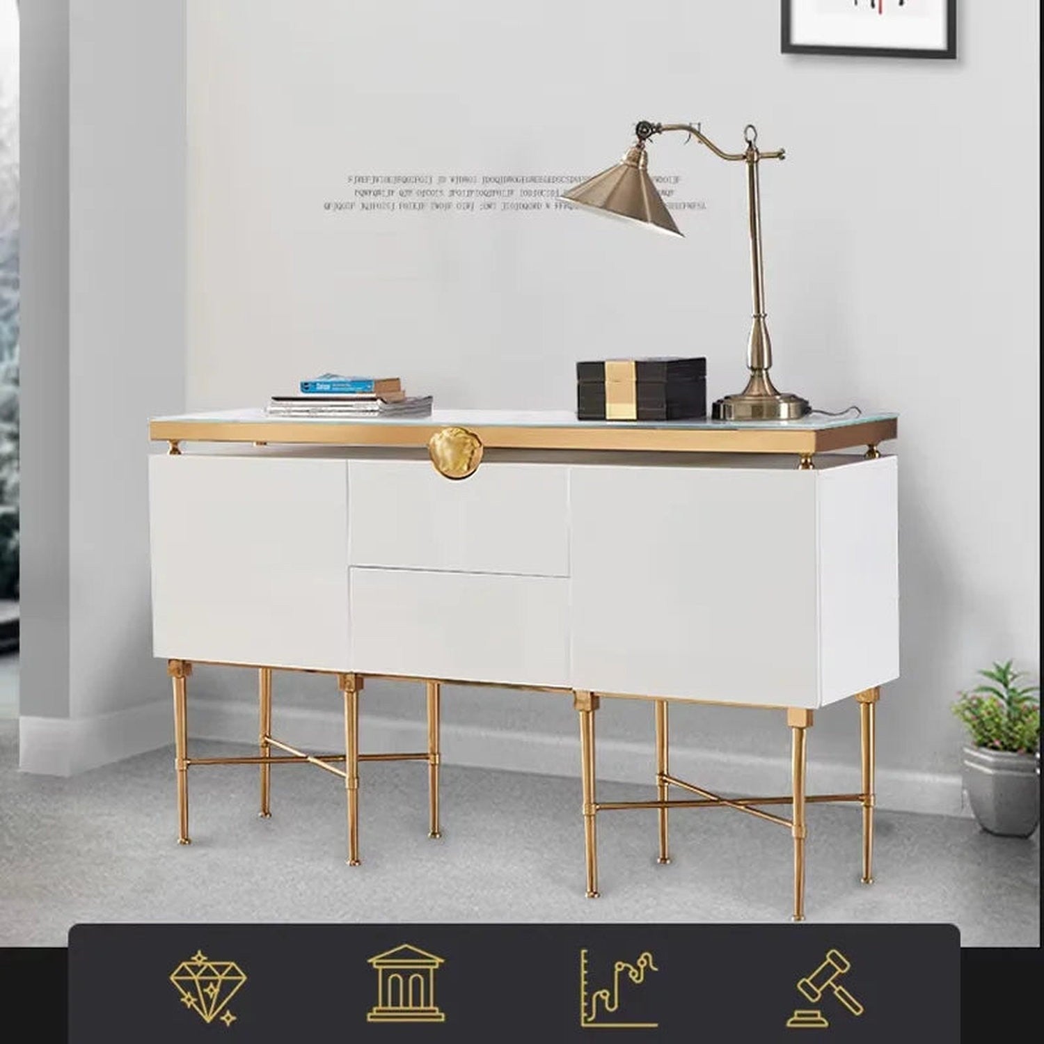 Modern Glass &amp; Steel Sideboard Cabinet