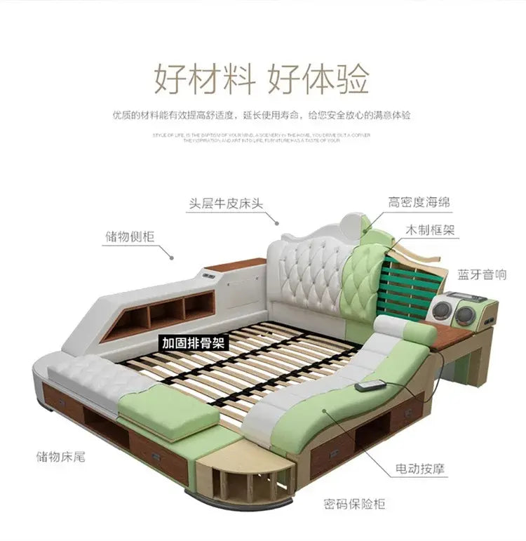 Headboard Storage Double Bed Queen Drawers King Size Smart Bed Luxury Princess Modern Letto Matrimoniale Bedroom Furniture Jonine&