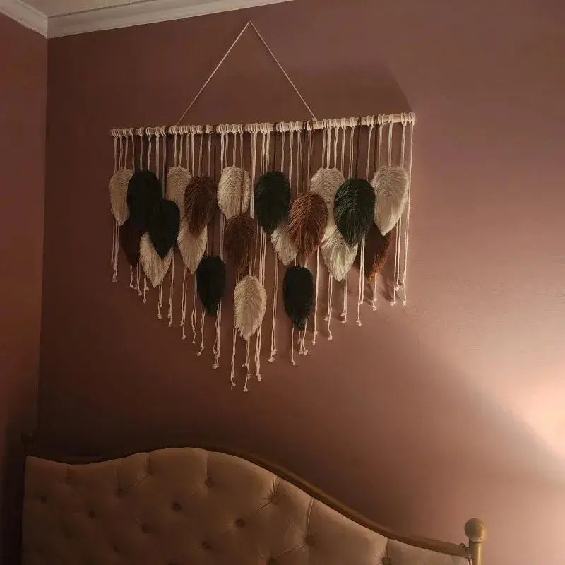 Boho Home Decoration, Macrame Tapestry Macrame Leaf Feather Wall Hanging Decor for Living Room Bedroom, Boho Wall Art Home Decor Jonine’s Corner