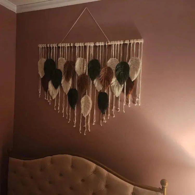 Boho Home Decoration, Macrame Tapestry Macrame Leaf Feather Wall Hanging Decor for Living Room Bedroom, Boho Wall Art Home Decor Jonine’s Corner