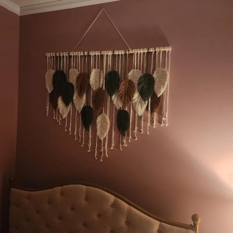 The Boho Wall — Macrame Leaf &amp; Feather Tapestry