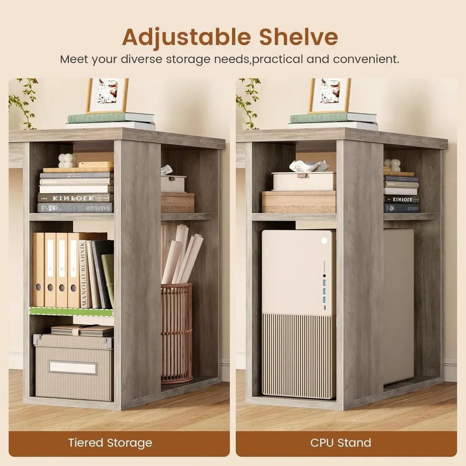 Farmhouse 67" L-Shaped Desk with 3 Drawers &amp; Storage Shelves