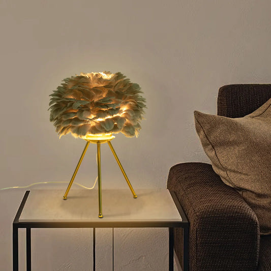 Soft Light, Strong Style — Grey Feather Tripod Desk Lamp