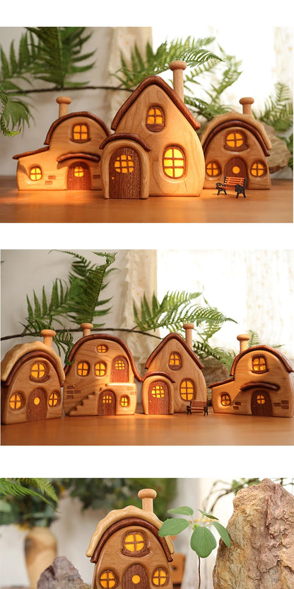 Nordic Style Wooden House Ornaments Miniature Landscape Creative Cute Gifts Home Decor Wooden Building Desktop Decorations