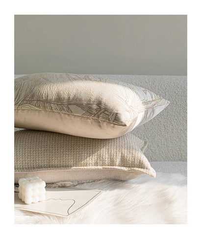 French Cream Jacquard Lumbar Pillow Cover — Embroidered Cushion Cover 12×20in