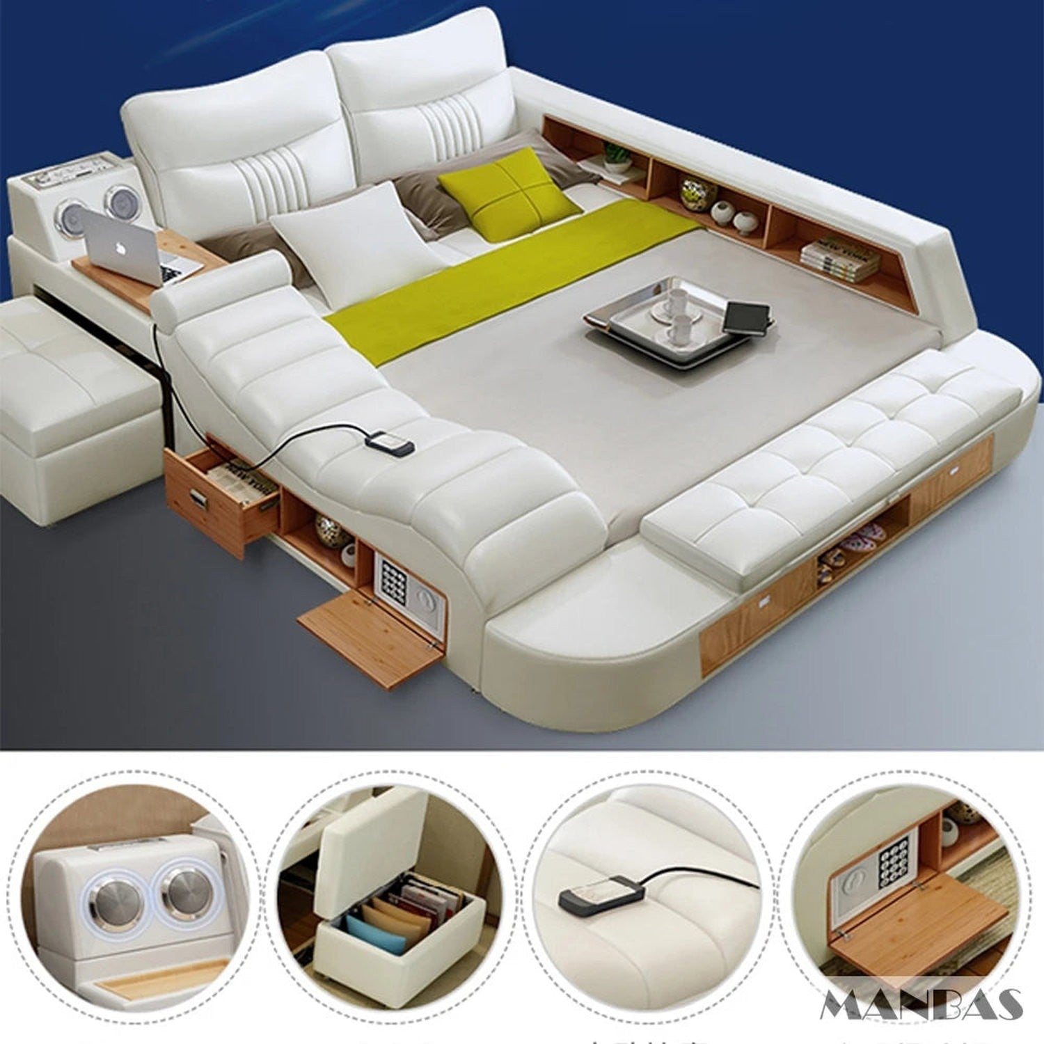 The Everything Bed — Upholstered Platform Bed with Drawers, LED Lighting &amp; Bluetooth Speaker
