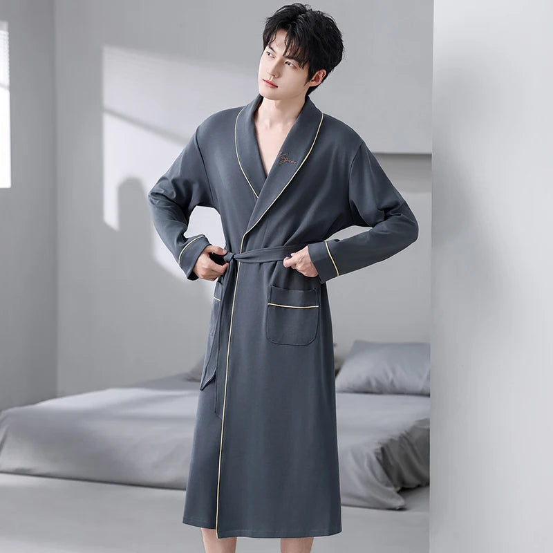 His Moment to Unwind — 100% Cotton Kimono Bathrobe for Men