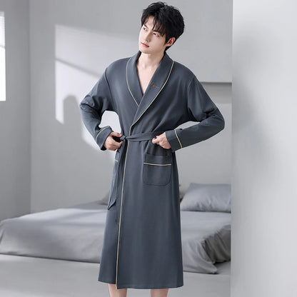 His Moment to Unwind — 100% Cotton Kimono Bathrobe for Men