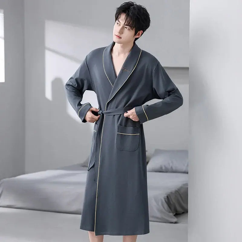 His Moment to Unwind — 100% Cotton Kimono Bathrobe for Men
