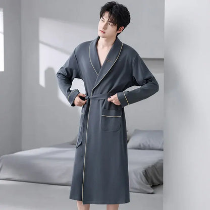 His Moment to Unwind — 100% Cotton Kimono Bathrobe for Men