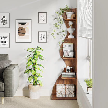 The Corner That Finally Does Something — Tribesigns 5-Tier Wall Corner Bookshelf & Plant Stand