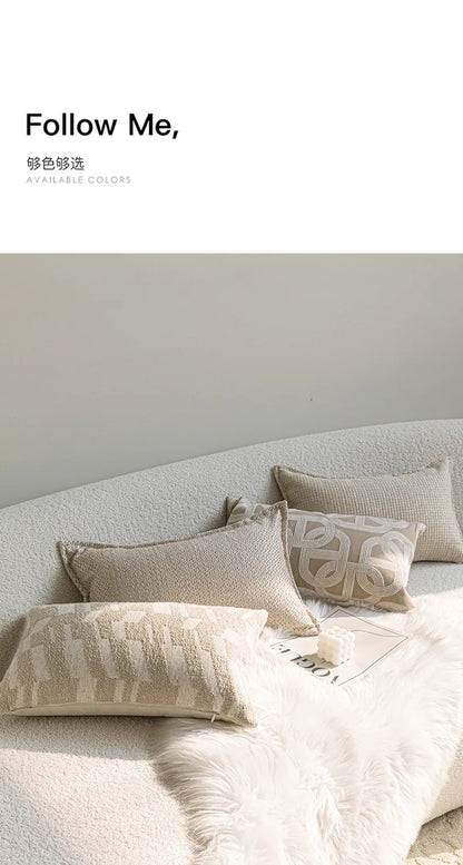 French Cream Jacquard Lumbar Pillow Cover — Embroidered Cushion Cover 12×20in