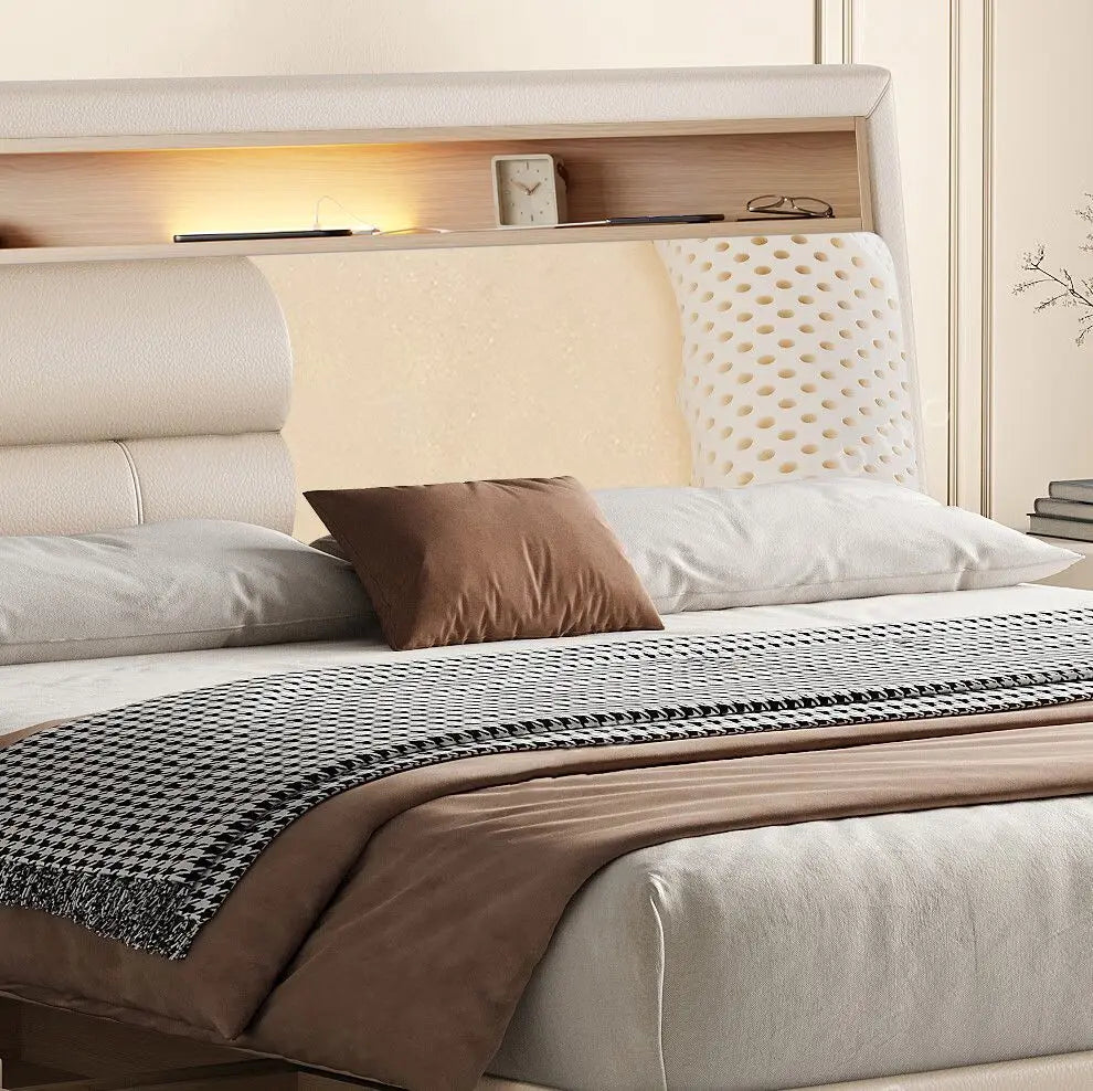 Luxury Multifunctional Bed Frame with Storage Headboard