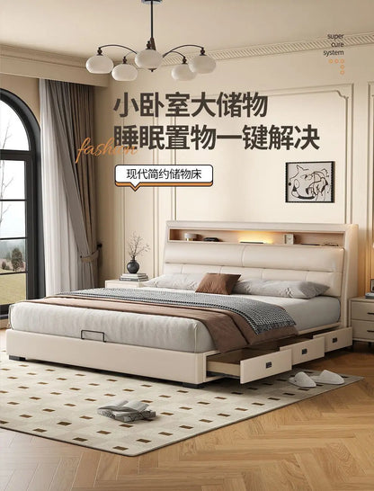 Luxury Multifunctional Bed Frame with Storage Headboard