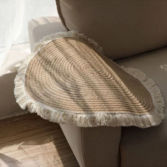80cm Natural Jute Round Rug with Tassels Hand Woven Floor Mat for Living Room Bedroom Balcony Home Decoration Meditation Carpet