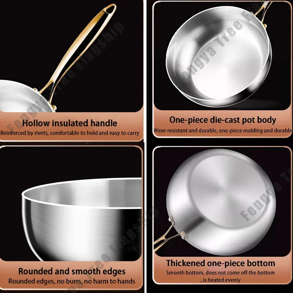 316 Stainless Steel Frying Pan Deepened Wok Non-Stick Skillets Steak Gas Stove Induction Cooker Universal Pan Kitchen Cookware Jonine&
