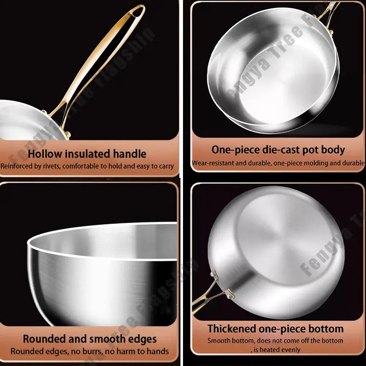 316 Stainless Steel Frying Pan Deepened Wok Non-Stick Skillets Steak Gas Stove Induction Cooker Universal Pan Kitchen Cookware Jonine&