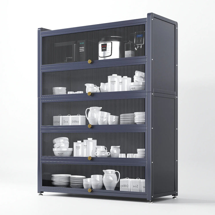 Tier Steel Kitchen Storage Cart showcasing organized kitchenware and appliances across five spacious tiers