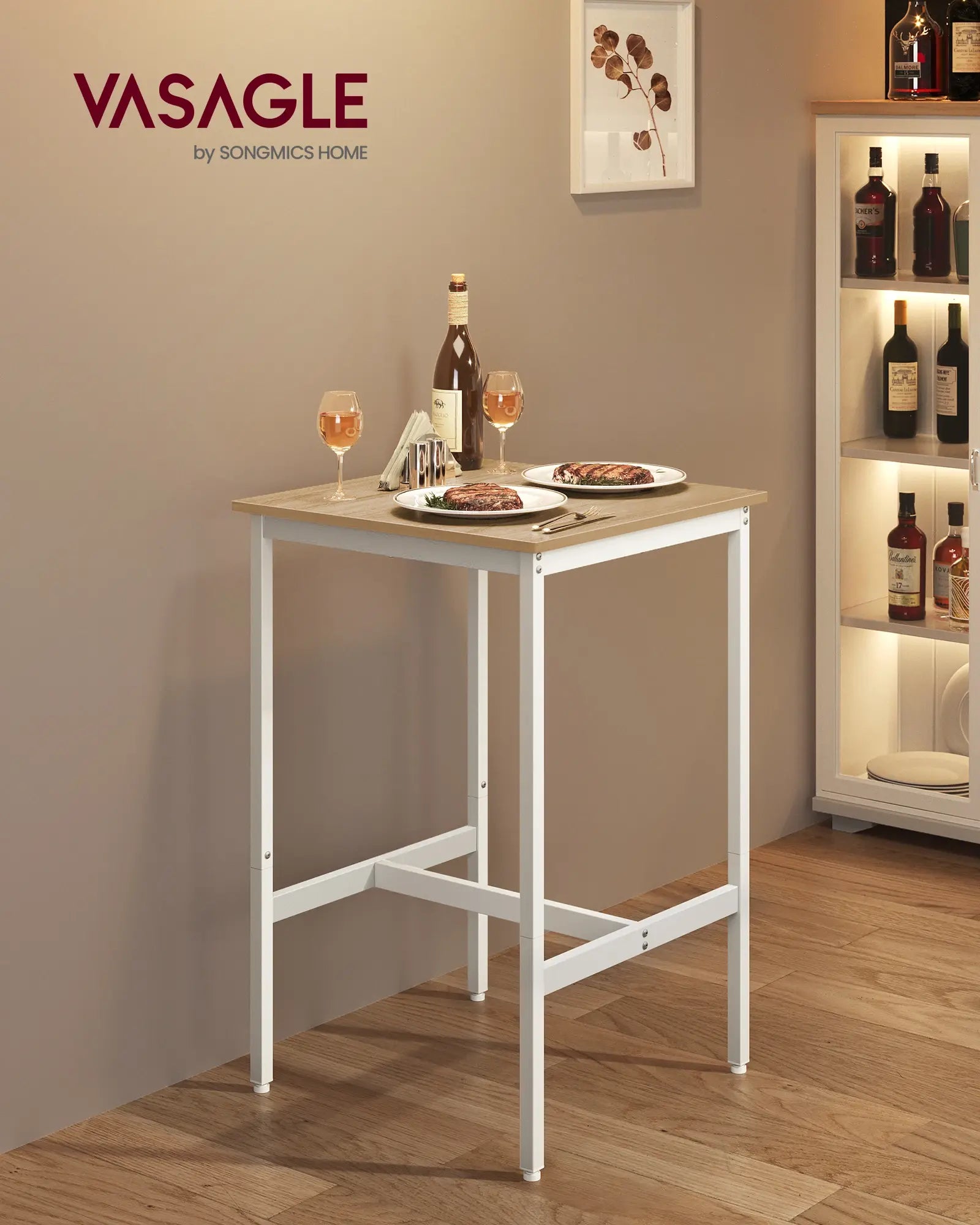 Counter-Height Industrial Bar Table – 47" Black Oak, Metal Frame