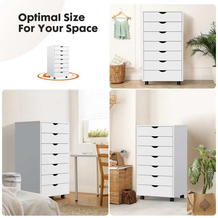 JHK 7 Drawer Chest Dressers Nightstand Storage Cabinet Wooden File Office Mobile Cabinet Wheels Living Room Organizer Rolling Jonine&