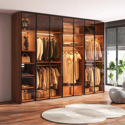 Modern Glass Wardrobe — L-Shaped Corner Closet with Luxury Storage