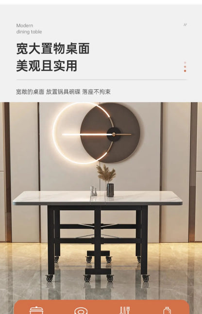 Extendable Dark Luxury Dining Table — Space-Saving with Casters