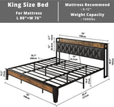 ANCTOR Twin/TwinXL/Full/Queen/King/CaliforniaKing Bed Frames, Storage Headboard with Outlets, No Noise, No Box Springs Needed Jonine&