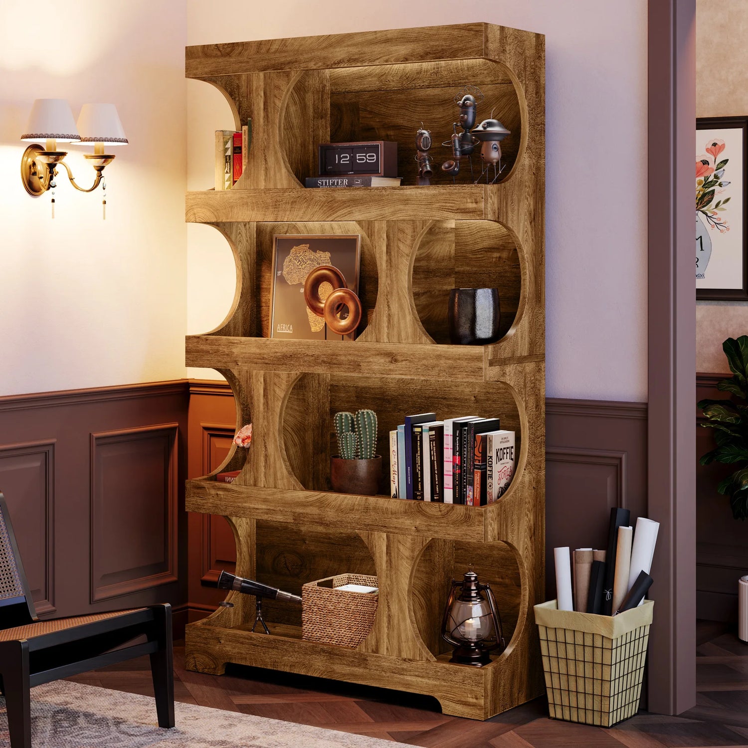 Tribesigns 71" Tall Bookcase, 4-Tier S-Shaped Bookshelf, Wood Decorative Storage Shelving, Modern Freestanding Display Shelves