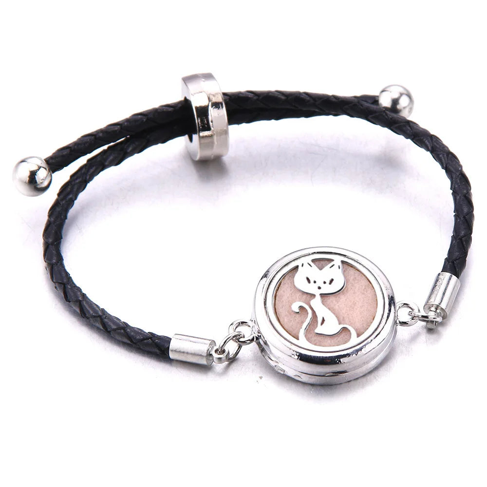 The Scent Locket — Aromatherapy Essential Oil Diffuser Bracelet in Black Leather &amp; Stainless Steel