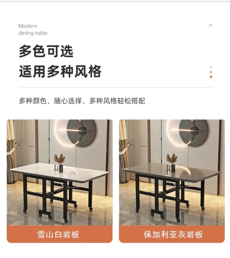 Extendable Dark Luxury Dining Table — Space-Saving with Casters