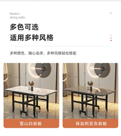 Extendable Dark Luxury Dining Table — Space-Saving with Casters