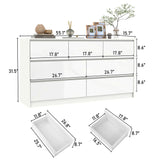 7 Drawer Dresser for Bedroom, 55 Inch Modern Dresser with High Gloss Drawers, Large Wood Chest of Drawer, White/Black Jonine&