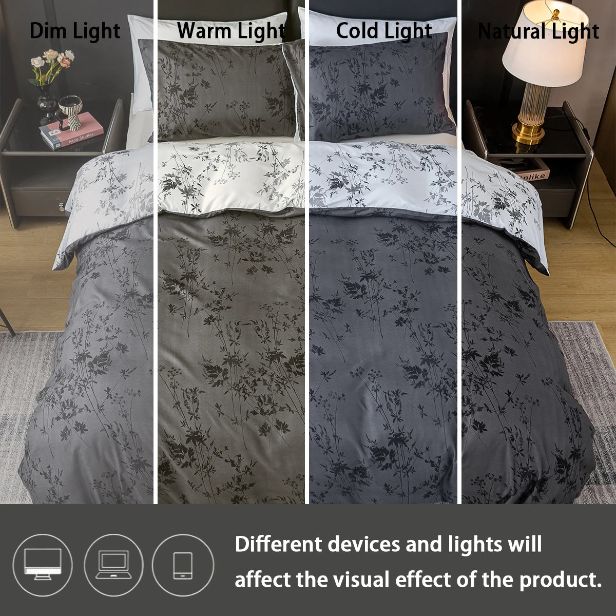 Black and White Plant Print Three-Piece Quilt Cover Set (1 Quilt Cover + 2 Pillowcases) Ultra-Soft Breathable Fabric, Skin-Friendly, Comfortable, Breathable, Machine Washable, Suitable for All Seasons, Elegant and Exquisite, Jonine&