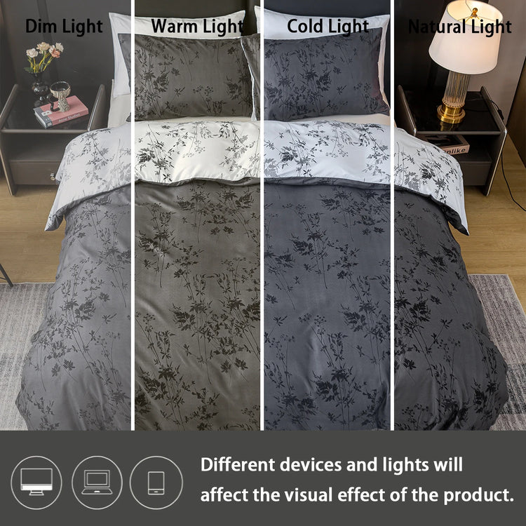 Black and White Plant Print Three-Piece Quilt Cover Set (1 Quilt Cover + 2 Pillowcases) Ultra-Soft Breathable Fabric, Skin-Friendly, Comfortable, Breathable, Machine Washable, Suitable for All Seasons, Elegant and Exquisite, Jonine&